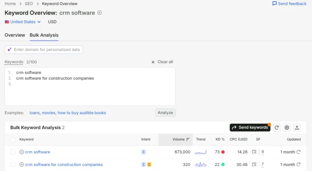 CRM software keyword volume, intent, difficulty and CPC comparison (1) CRM software keyword volume, intent, difficulty and CPC comparison