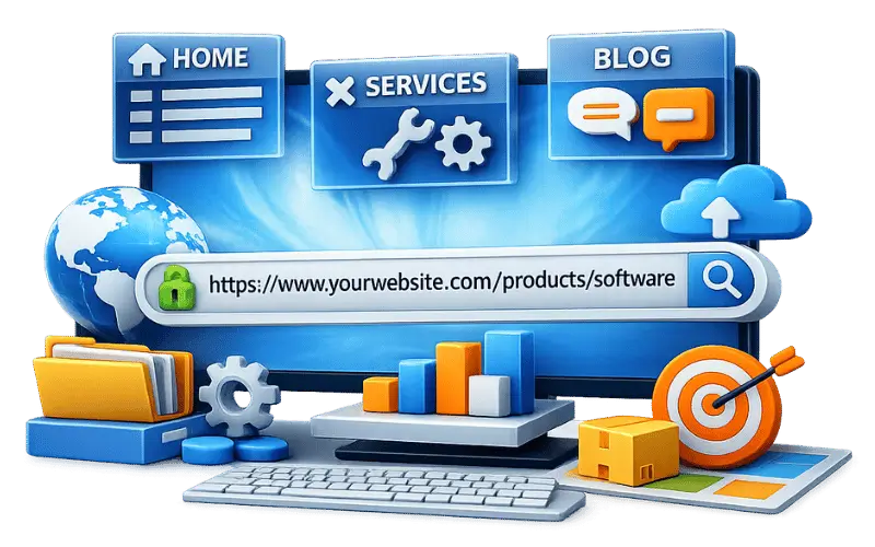 Image showing structured B2B website URLs with optimized hierarchy and search-friendly design