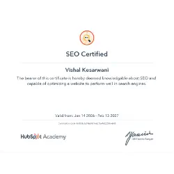 HubSpot SEO certificate held by SearchHandle founder